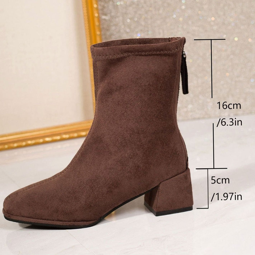 Dames Suède Ankle Boots met Blokhak en Rits - Bruin