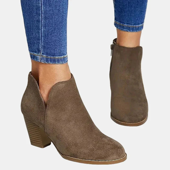 Dames Suède Blokhak Ankle Boots met Rits en Gevoerde Binnenzool