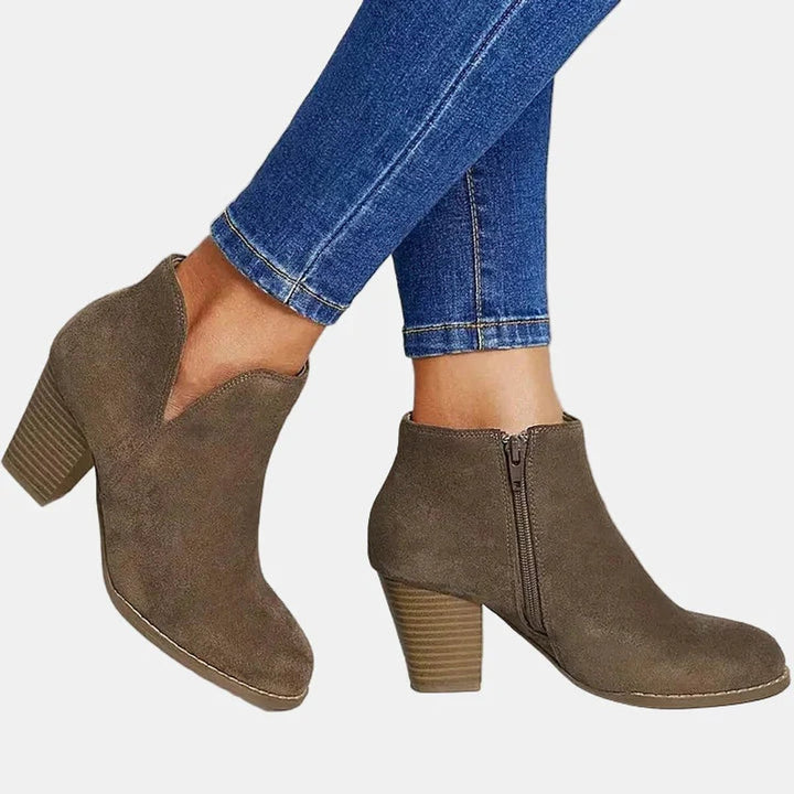 Dames Suède Blokhak Ankle Boots met Rits en Gevoerde Binnenzool