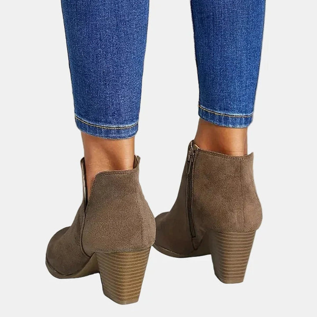 Dames Suède Blokhak Ankle Boots met Rits en Gevoerde Binnenzool