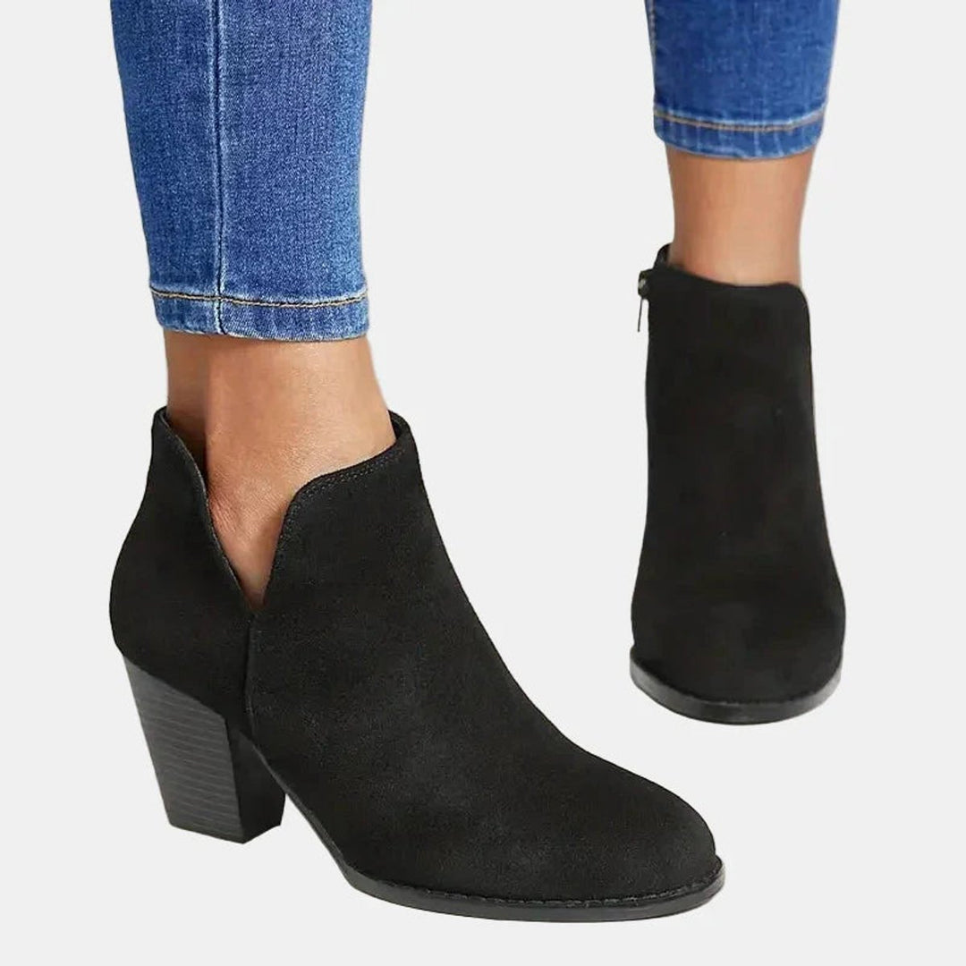 Dames Suède Blokhak Ankle Boots met Rits en Gevoerde Binnenzool