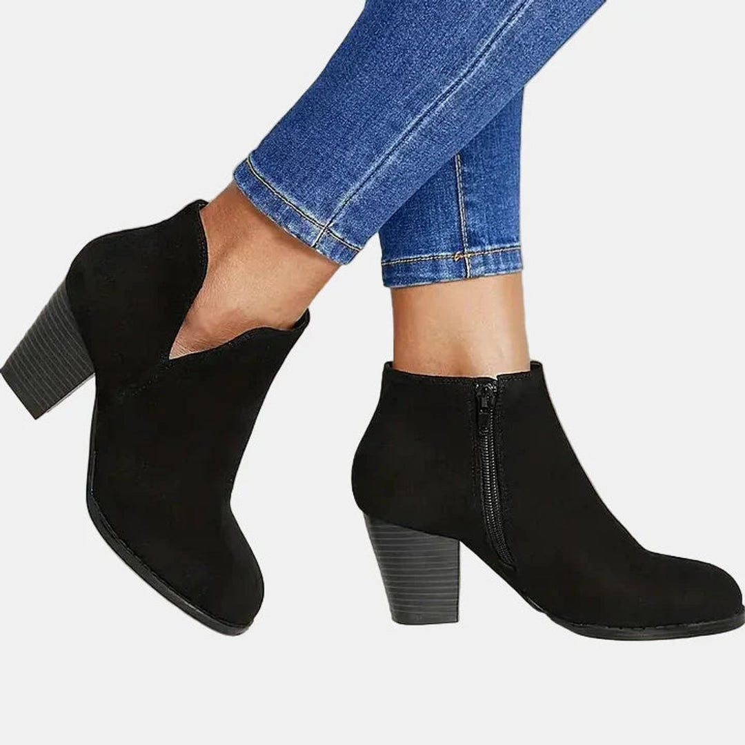 Dames Suède Blokhak Ankle Boots met Rits en Gevoerde Binnenzool