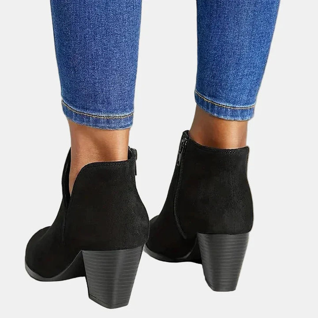 Dames Suède Blokhak Ankle Boots met Rits en Gevoerde Binnenzool