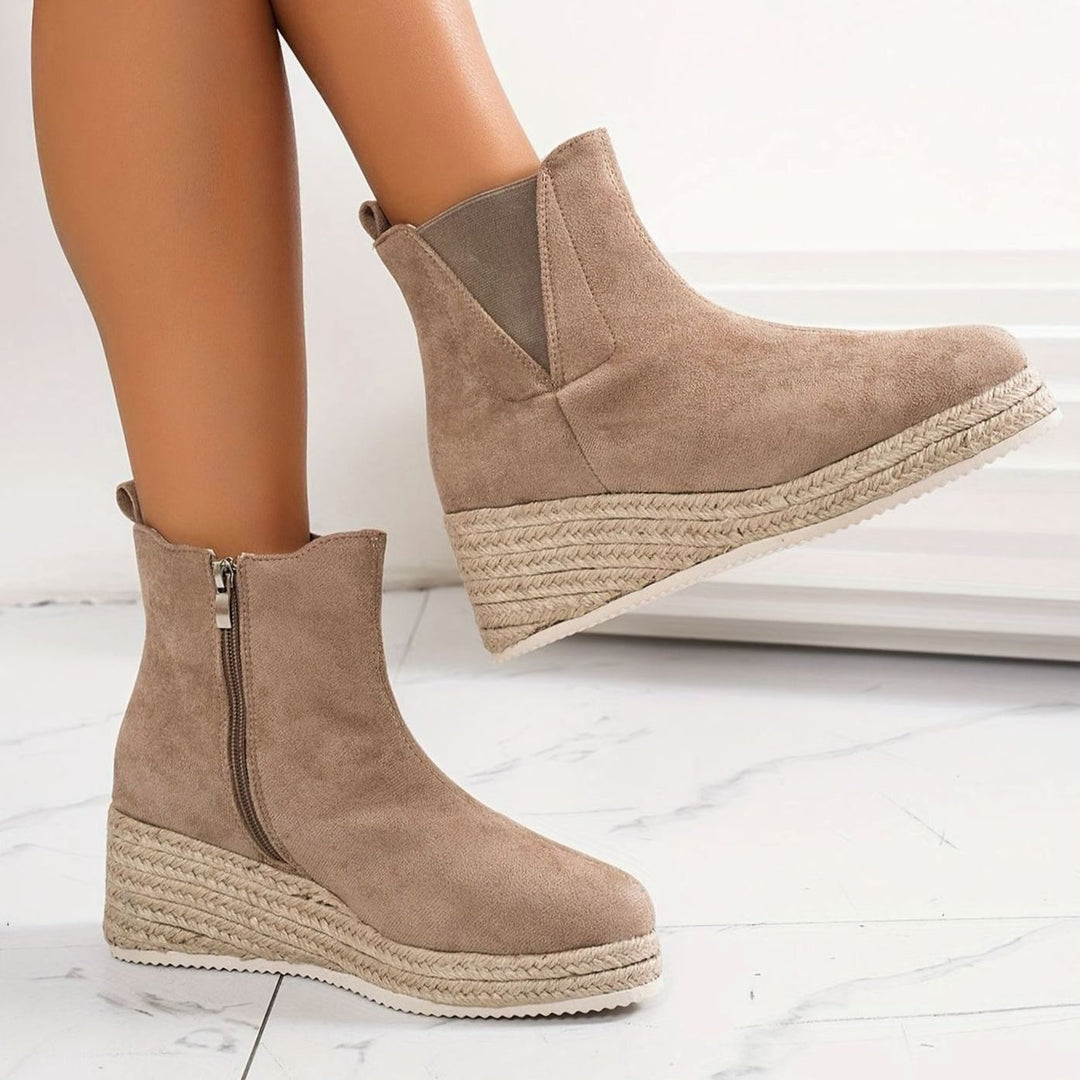 Dames Suède Chelsea Laarzen Espadrille Platformzool Rits - Khaki