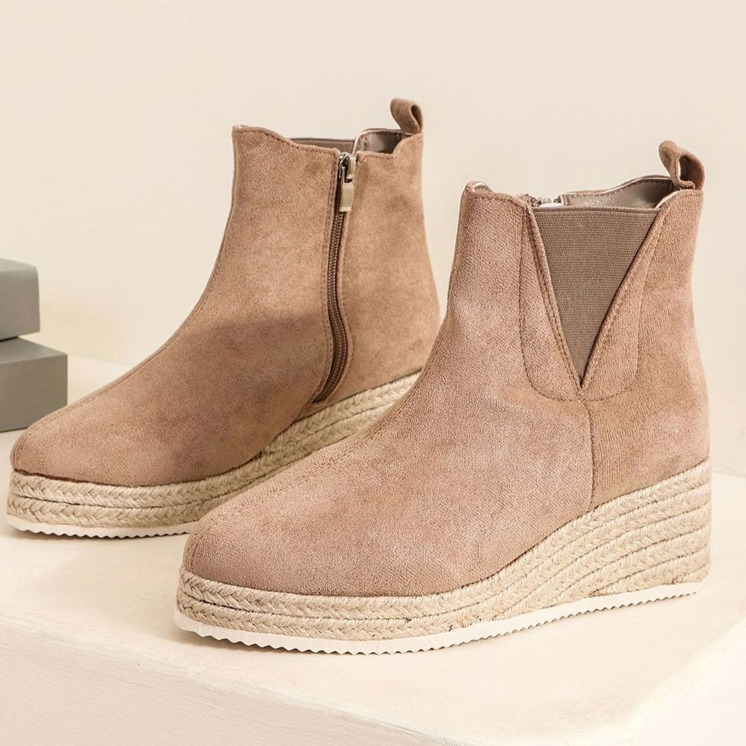Dames Suède Chelsea Laarzen Espadrille Platformzool Rits