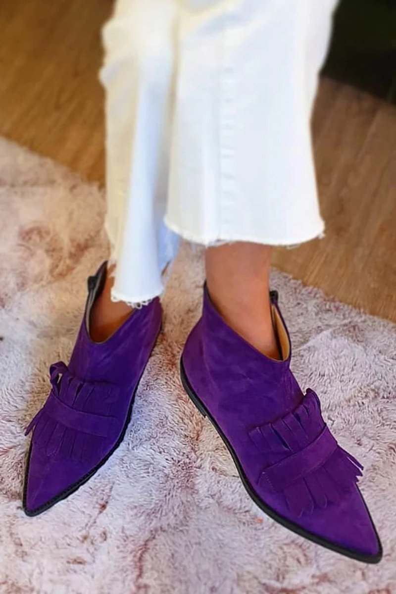 Dames Suède Fransen Ankle Boots met Spitse Neus