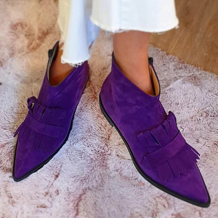 Dames Suède Fransen Ankle Boots met Spitse Neus - Paars