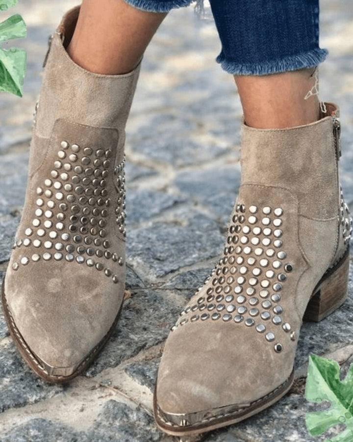 Dames Suède Gerivetede Puntneus Ankle Boots Zijrits