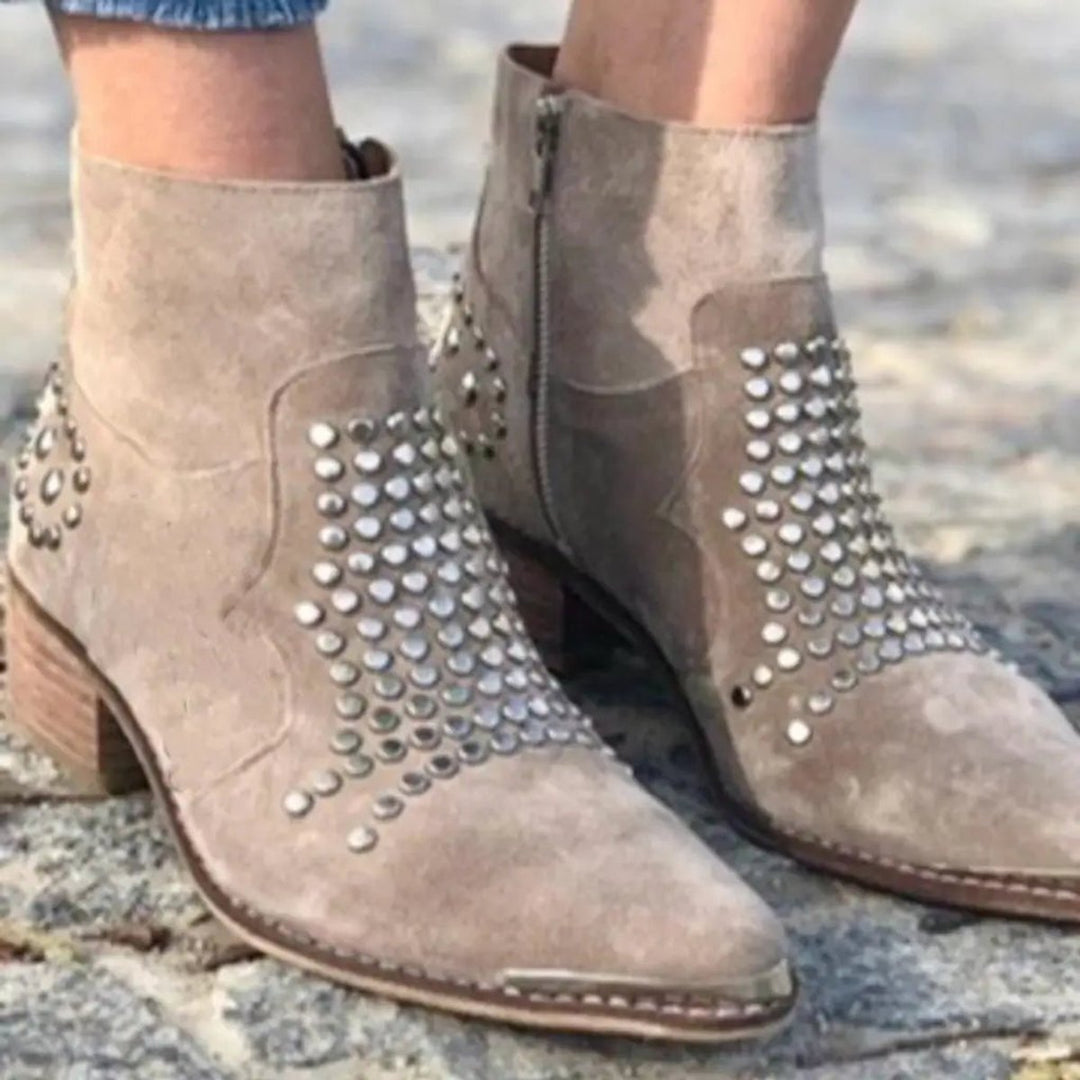 Dames Suède Gerivetede Puntneus Ankle Boots Zijrits