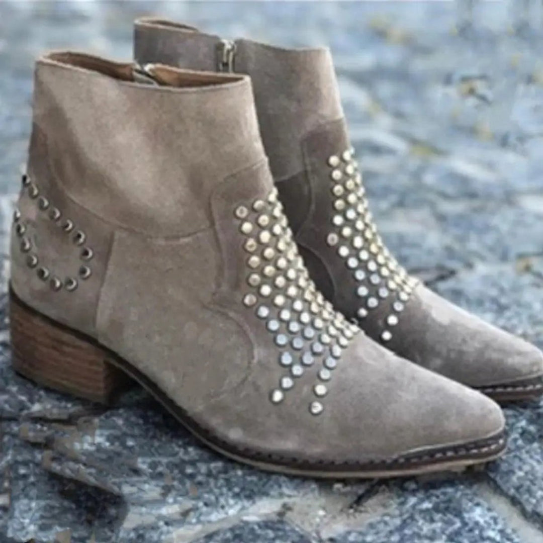 Dames Suède Gerivetede Puntneus Ankle Boots Zijrits