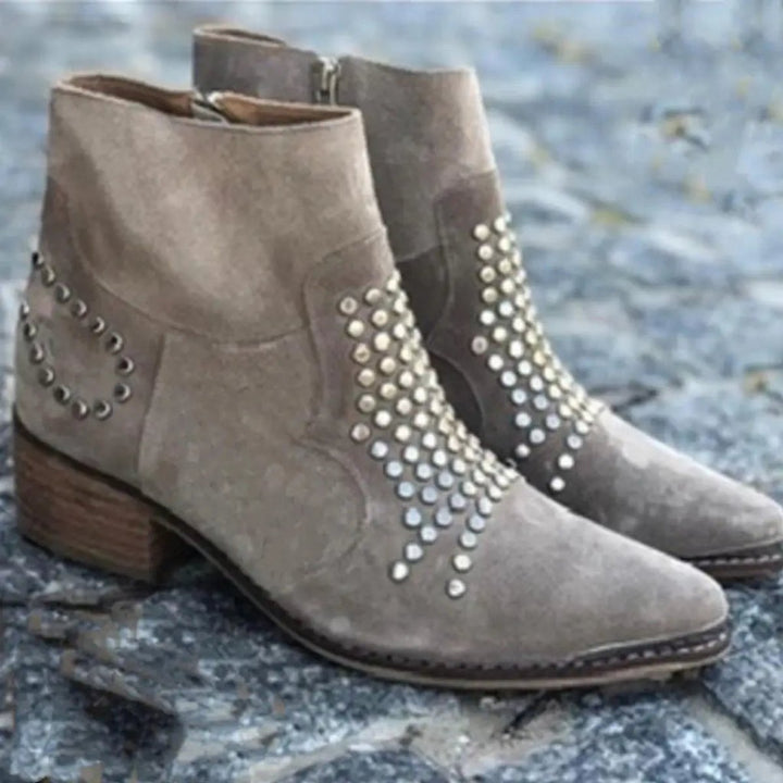 Dames Suède Gerivetede Puntneus Ankle Boots Zijrits