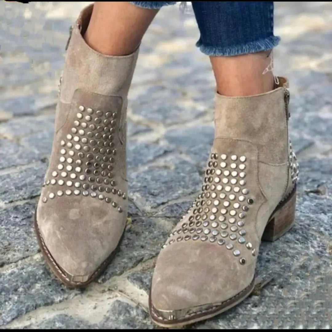 Dames Suède Gerivetede Puntneus Ankle Boots Zijrits