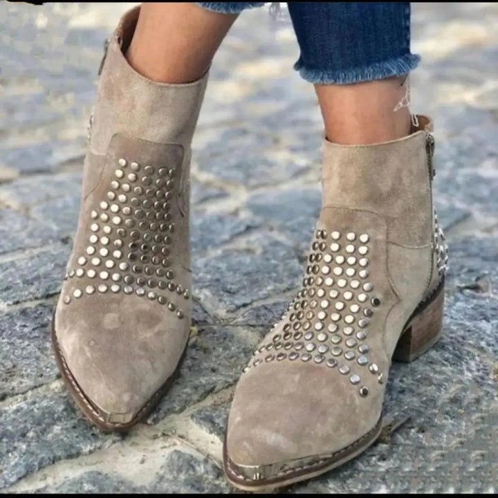 Dames Suède Gerivetede Puntneus Ankle Boots Zijrits