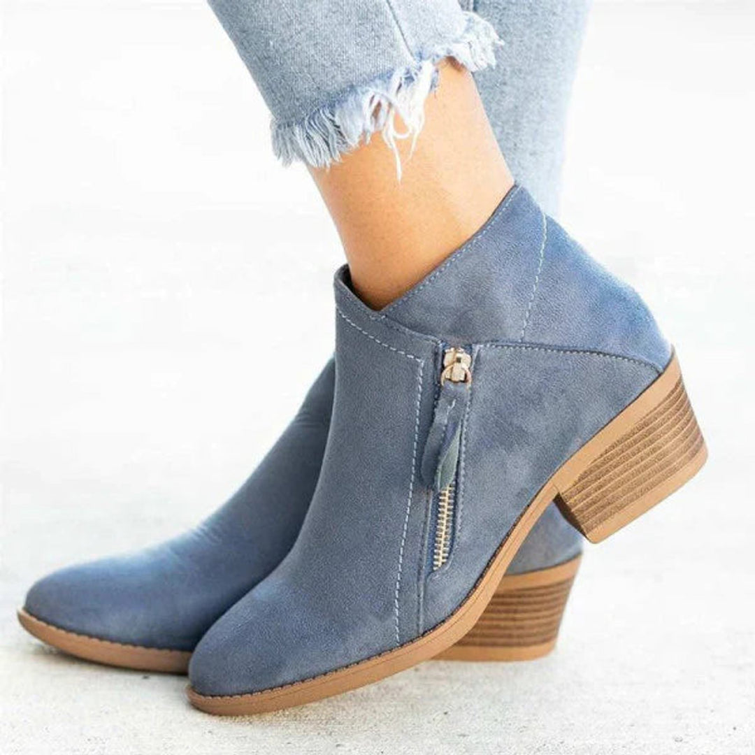 Dames Suède Lage Hak Rits Ankle Boots - Blauw