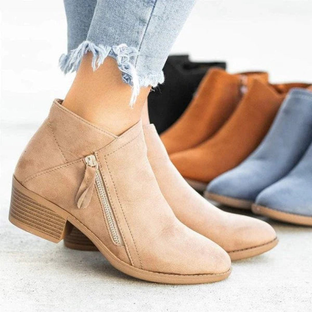 Dames Suède Lage Hak Rits Ankle Boots
