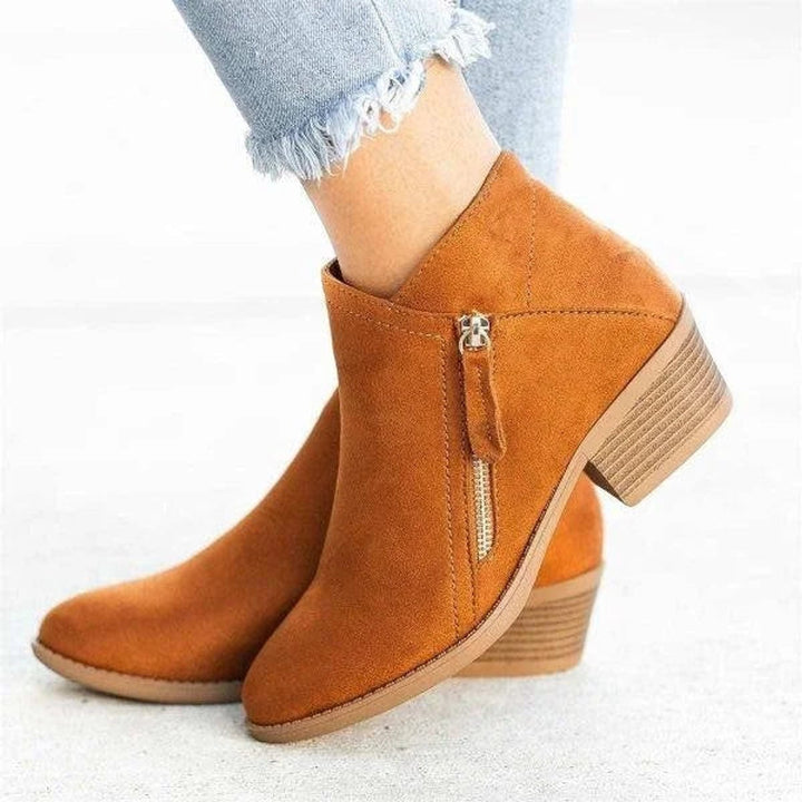 Dames Suède Lage Hak Rits Ankle Boots - Oranje