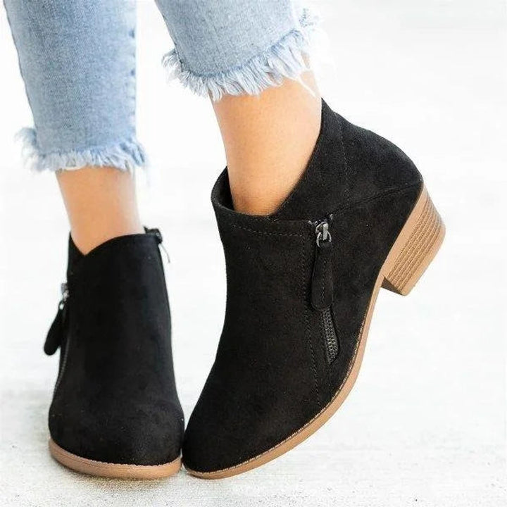 Dames Suède Lage Hak Rits Ankle Boots