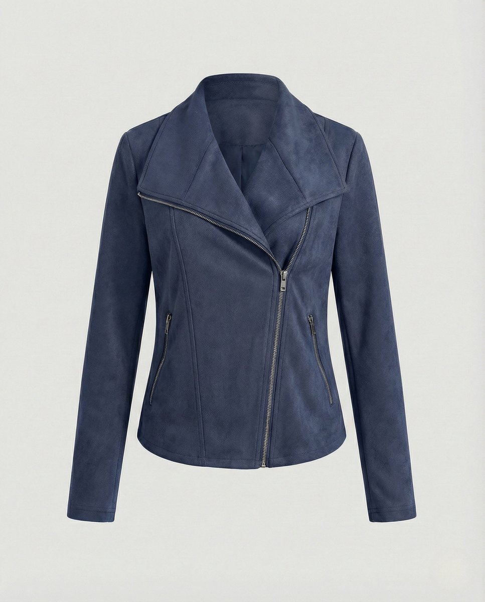 Dames Suède-Look Asymmetrische Rits Biker Leather Jacket