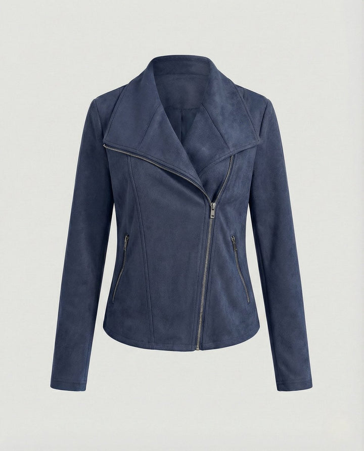 Dames Suède-Look Asymmetrische Rits Biker Leather Jacket