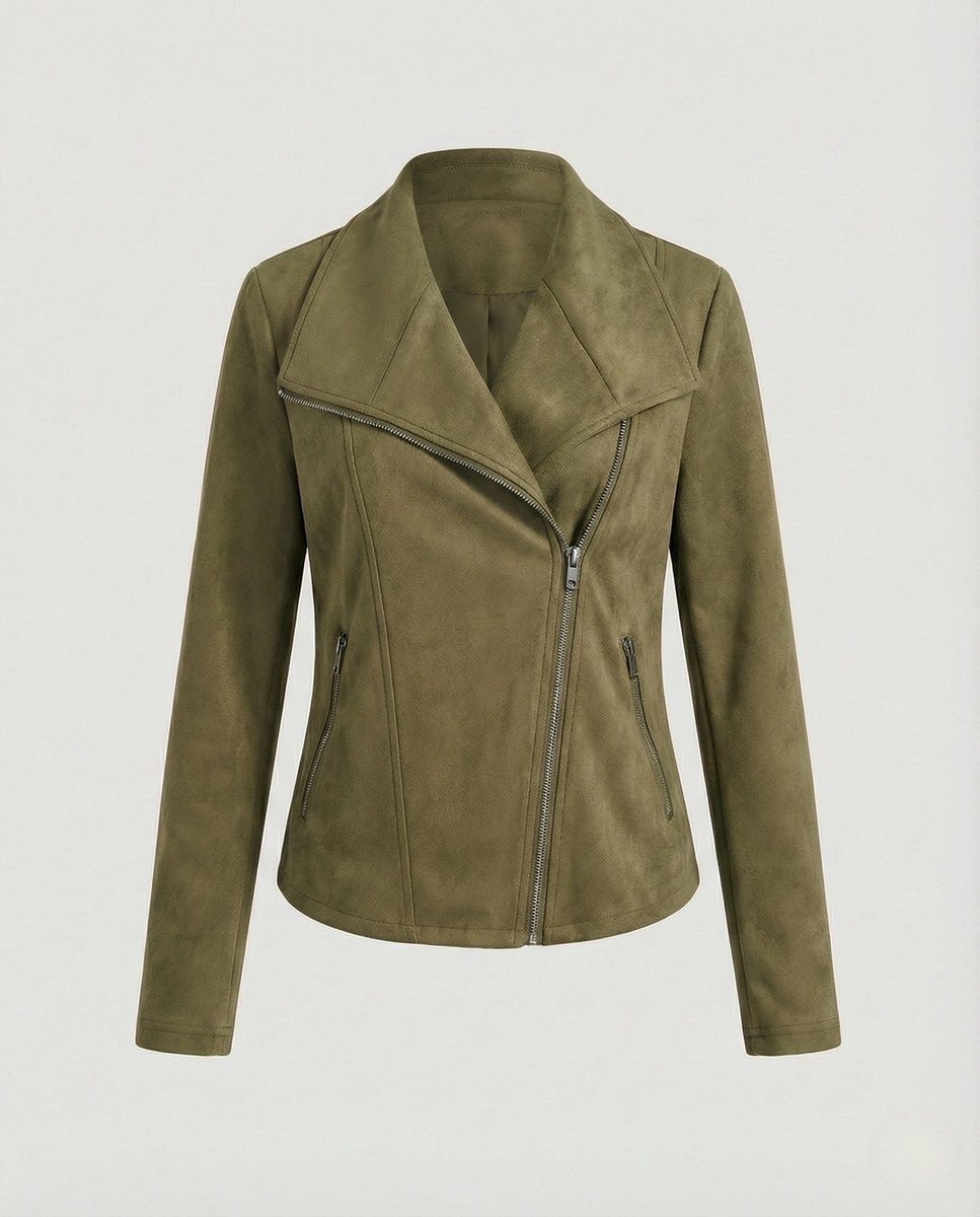 Dames Suède-Look Asymmetrische Rits Biker Leather Jacket