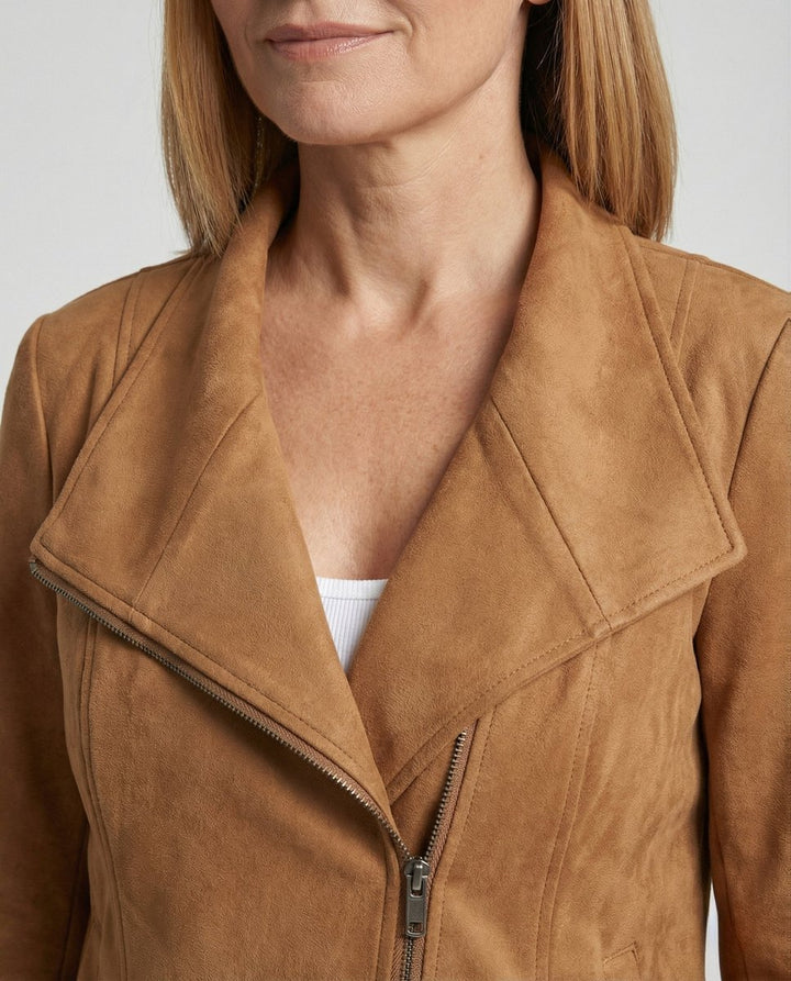 Dames Suède-Look Asymmetrische Rits Biker Leather Jacket