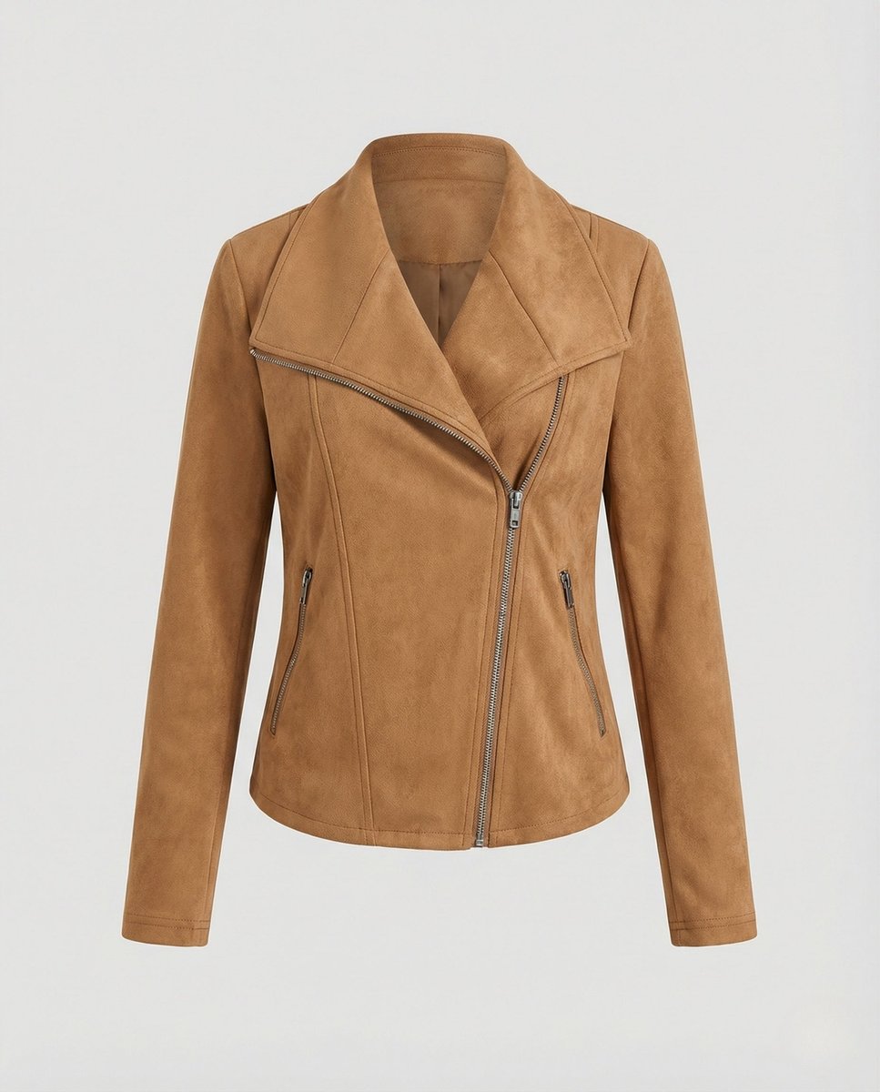 Dames Suède-Look Asymmetrische Rits Biker Leather Jacket