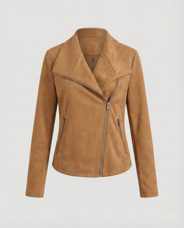 Dames Suède-Look Asymmetrische Rits Biker Leather Jacket