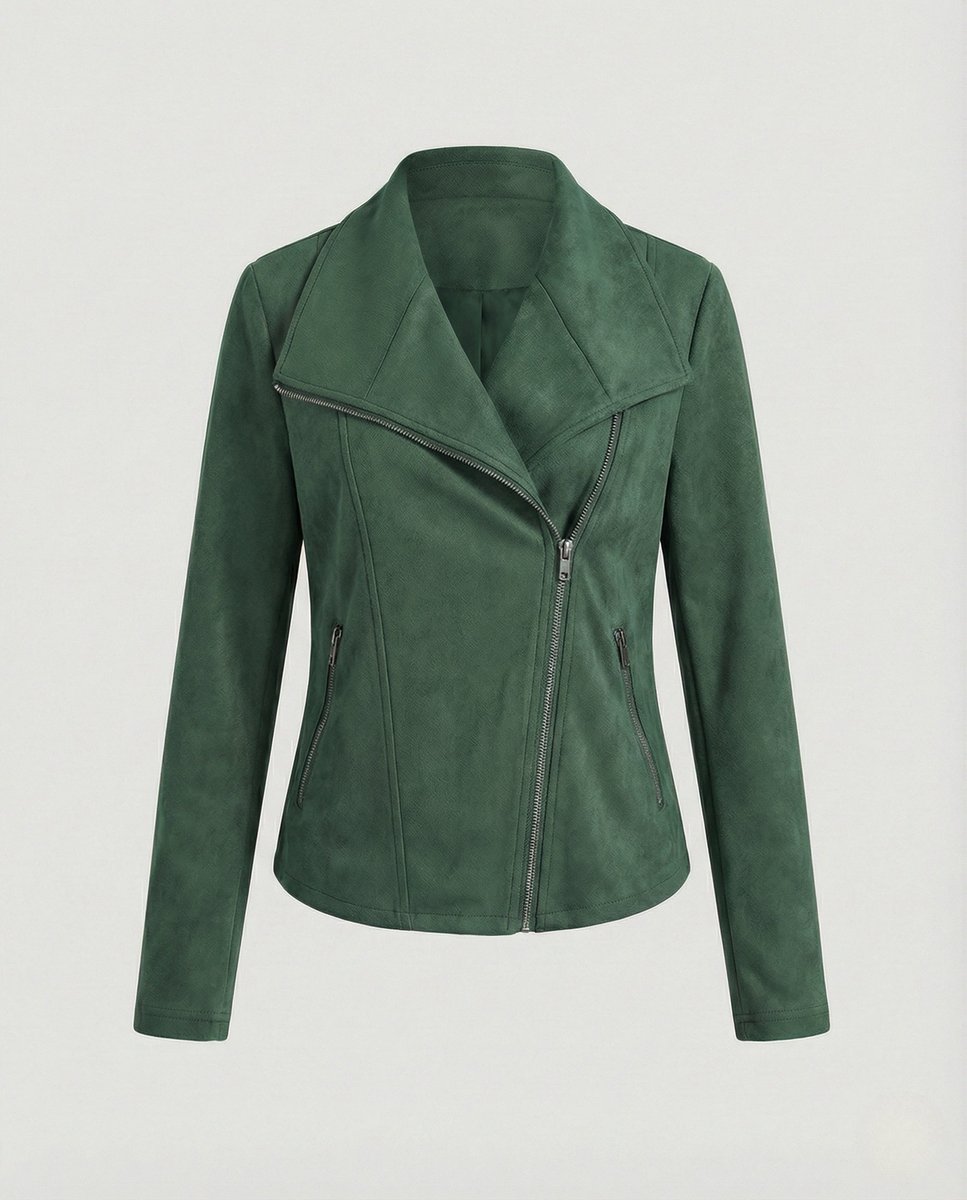 Dames Suède-Look Asymmetrische Rits Biker Leather Jacket