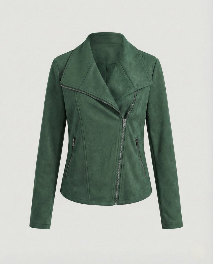 Dames Suède-Look Asymmetrische Rits Biker Leather Jacket