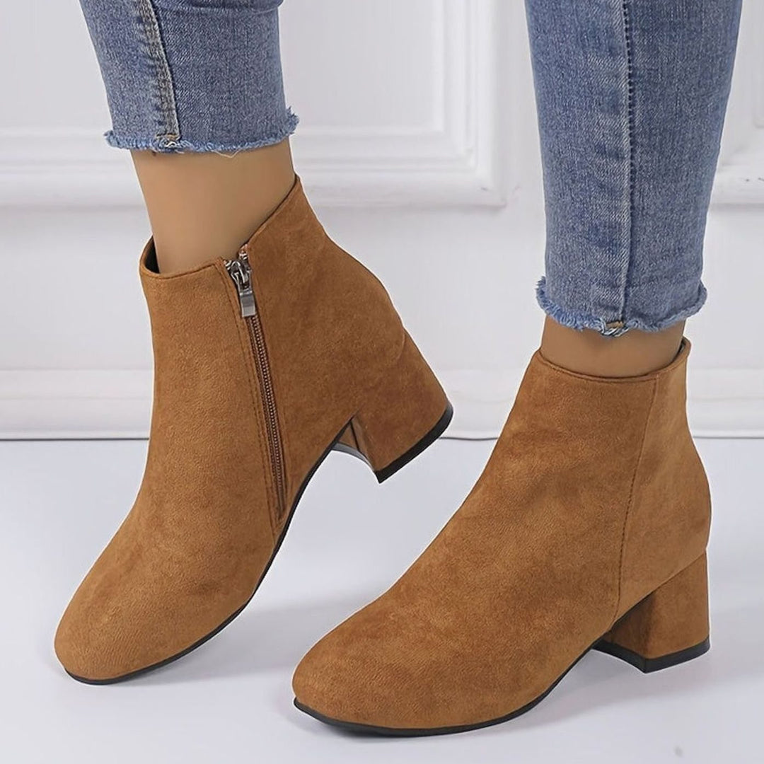 Dames Suède-Look Enkellaarsjes met Blokhak en Rits