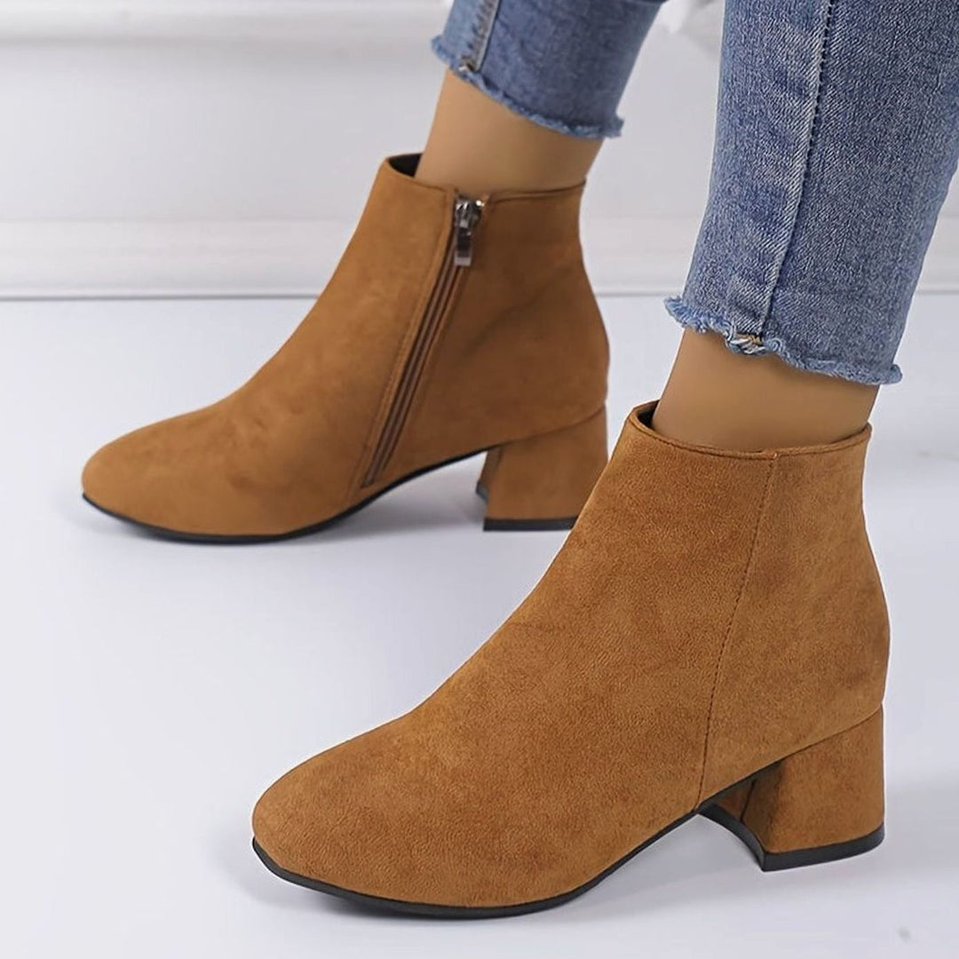 Dames Suède-Look Enkellaarsjes met Blokhak en Rits