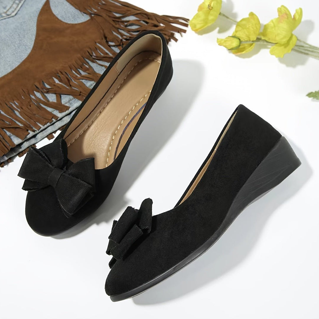 Dames Suède-Look Strikje Ballerina's Wigzool Instappers - Black