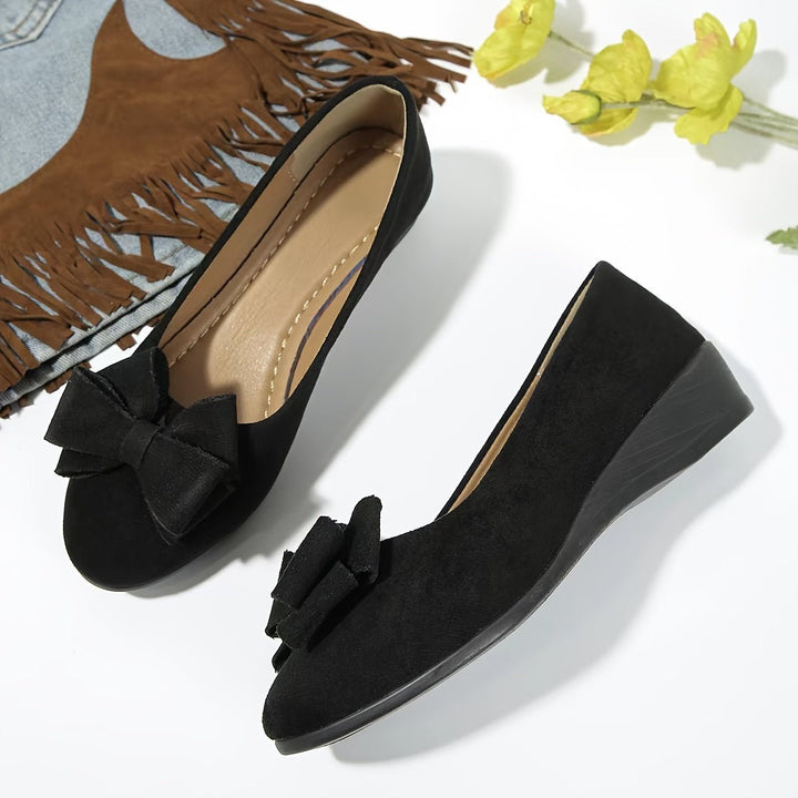 Dames Suède-Look Strikje Ballerina's Wigzool Instappers - Black