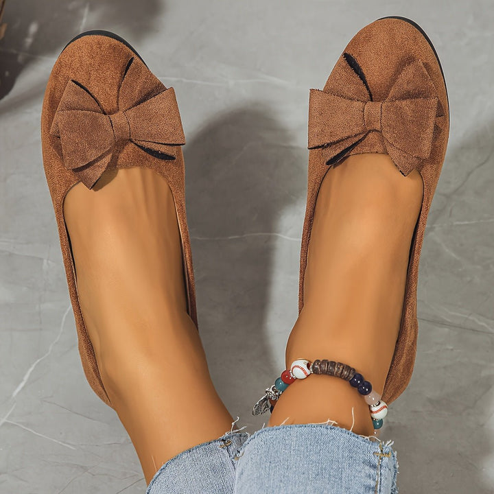Dames Suède-Look Strikje Ballerina's Wigzool Instappers - Brown