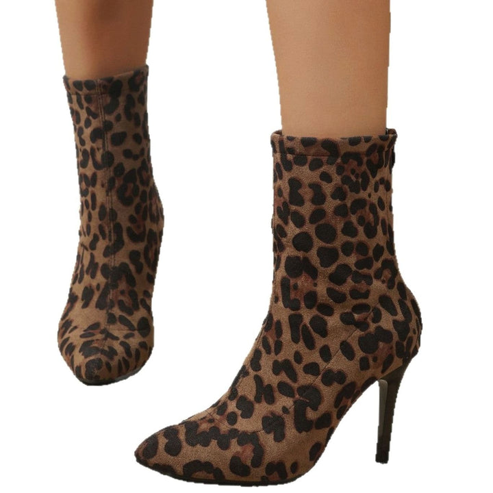 Dames Suède Luipaardprint Stiletto Ankle Boots met Rits