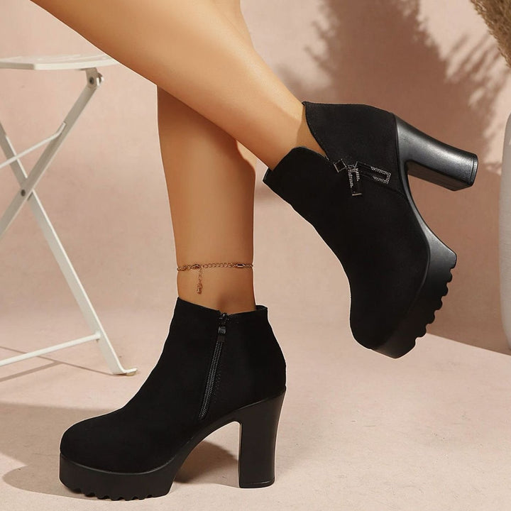 Dames Suède Plateau Ankle Boots met Blokhak en Rits