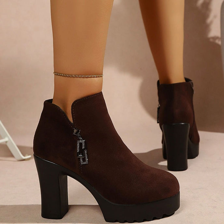 Dames Suède Plateau Ankle Boots met Blokhak en Rits