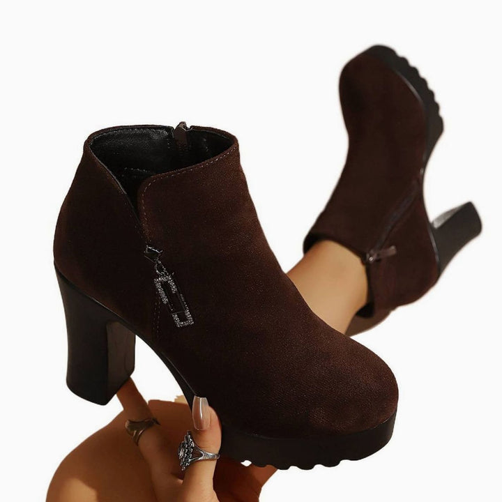 Dames Suède Plateau Ankle Boots met Blokhak en Rits