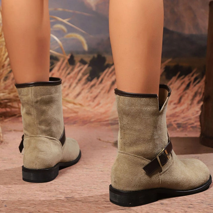 Dames Suède Slip-On Enkellaarsjes met Gesp en V-Uitsnijding