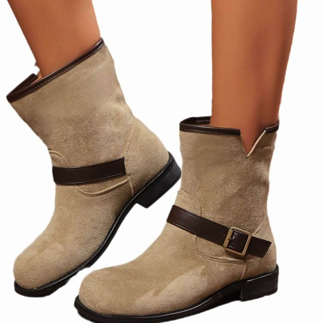 Dames Suède Slip-On Enkellaarsjes met Gesp en V-Uitsnijding