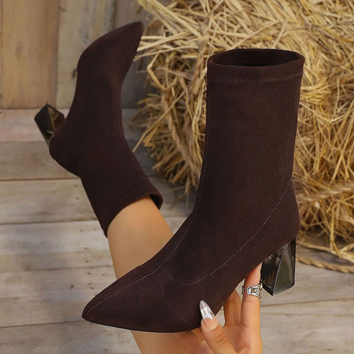 Dames Suède Stretch Ankle Boots met Blokhak en Gewatteerde Binnenzool