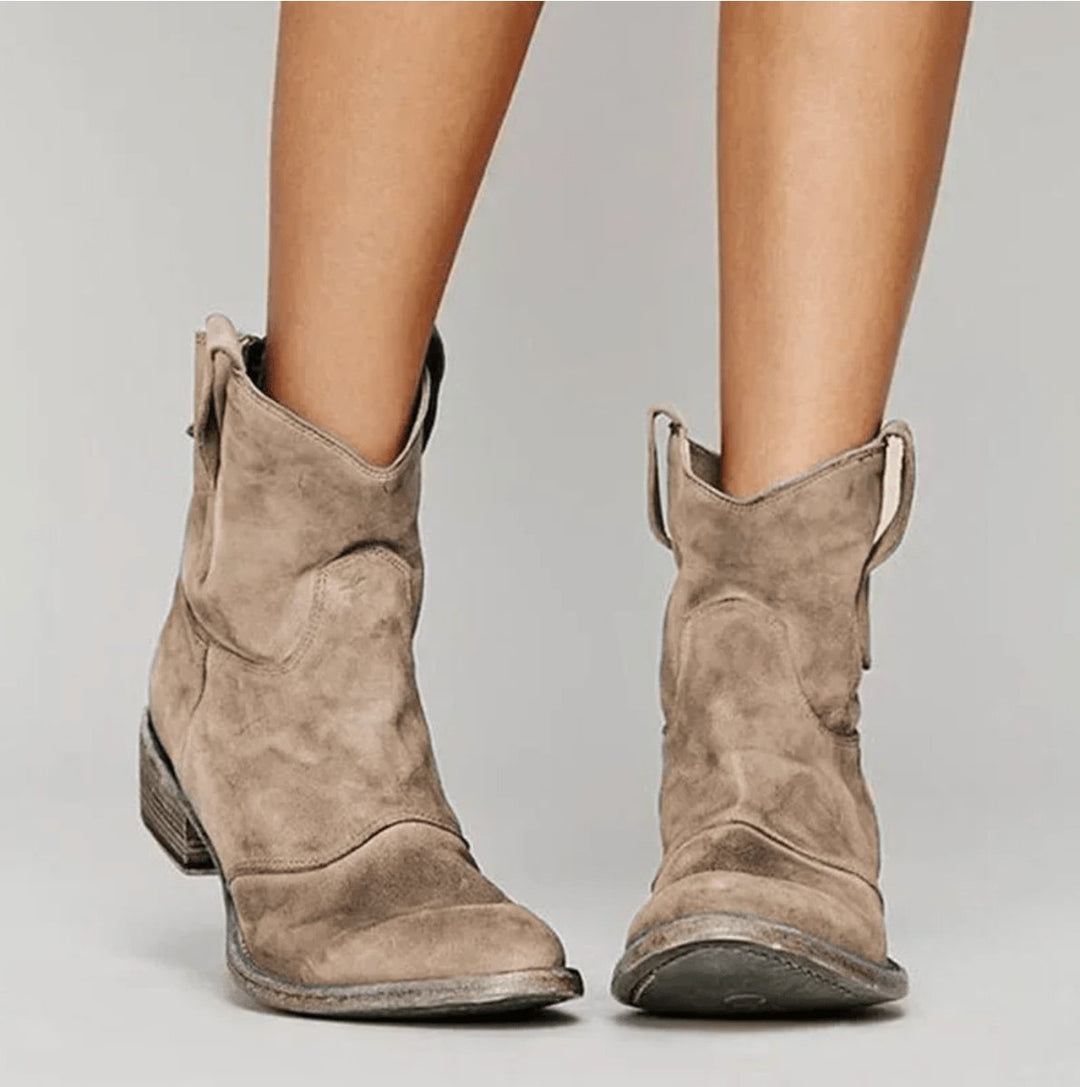 Dames Suède Western Knee High Boots Platte Hak - Bruin