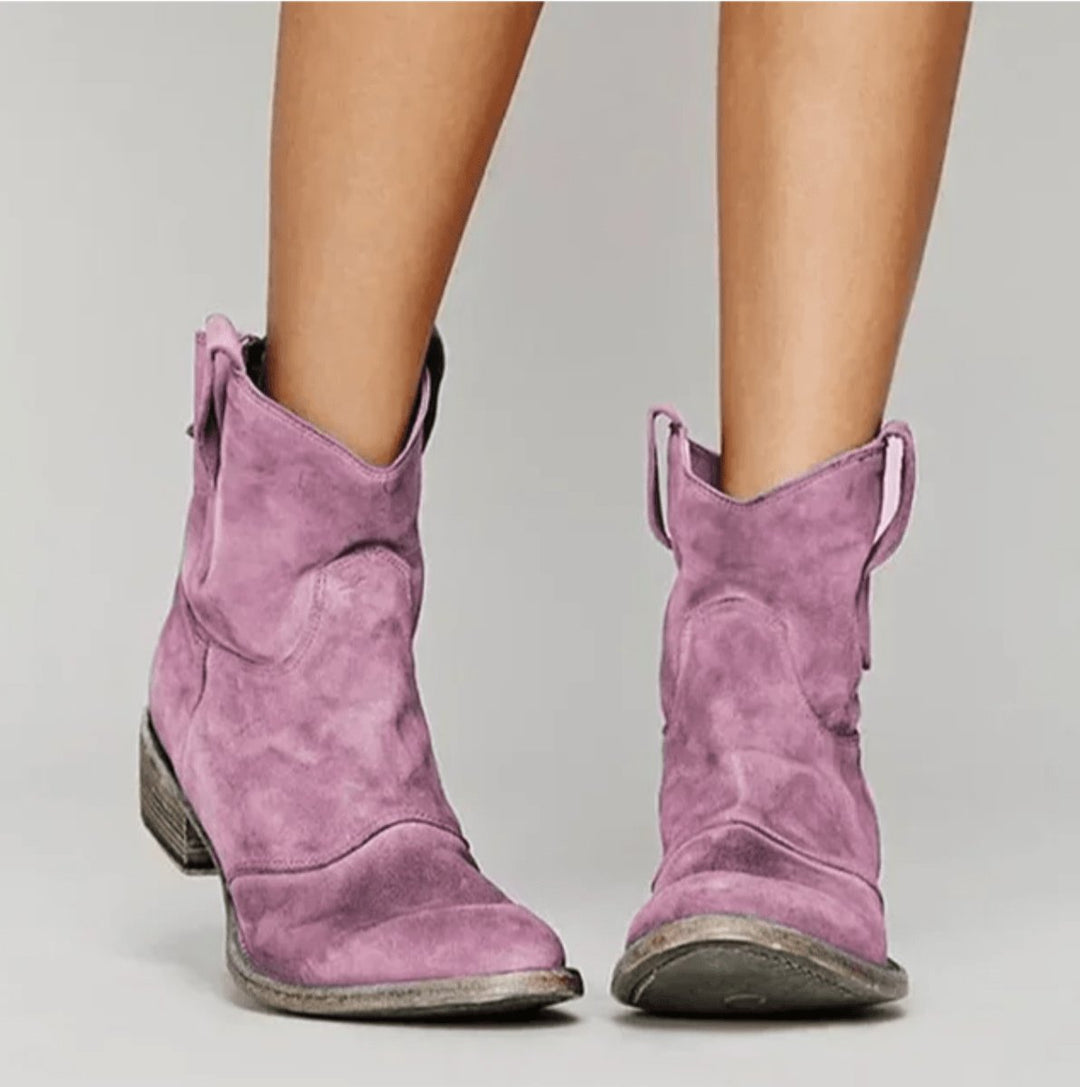 Dames Suède Western Knee High Boots Platte Hak - Roze