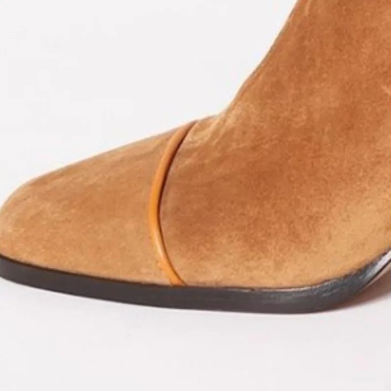 Dames Suede Blok-Hak Vierkante-Teen Enkellaarzen