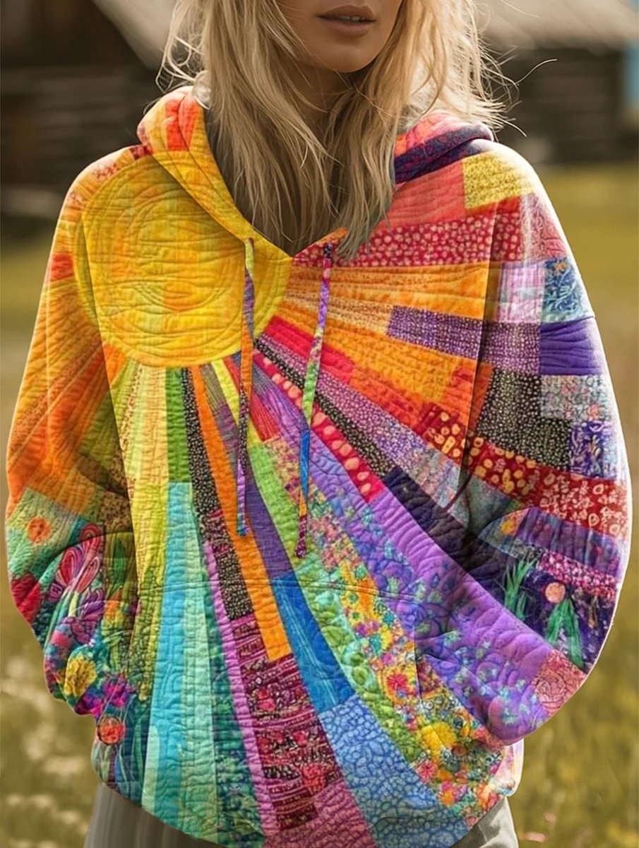 Dames Sweater Bohemian Patchwork Quilted Hoodie Veelkleurig - Veelkleurig