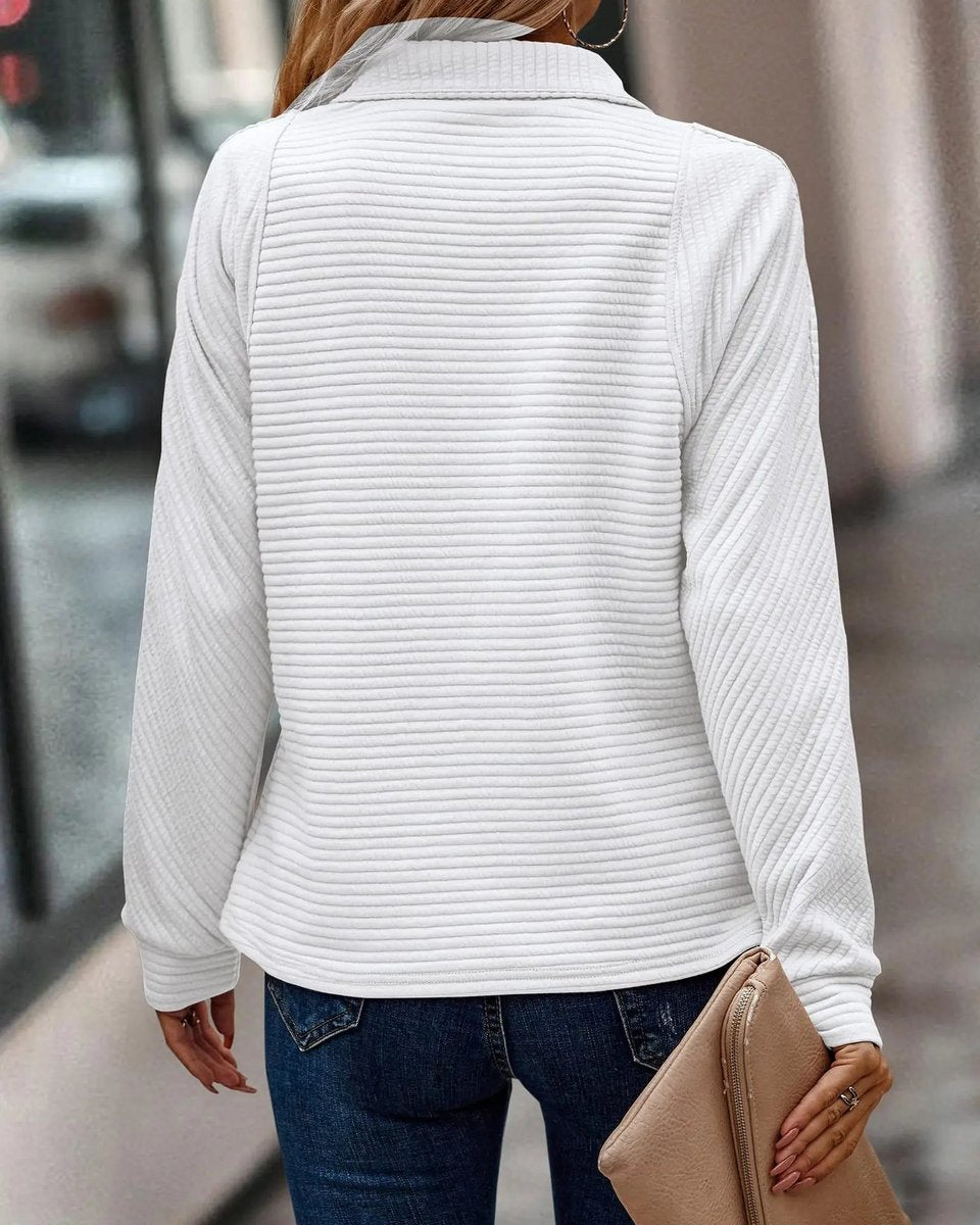 Dames Sweater Geribbelde Quarter-Zip Pullover Staande Kraag