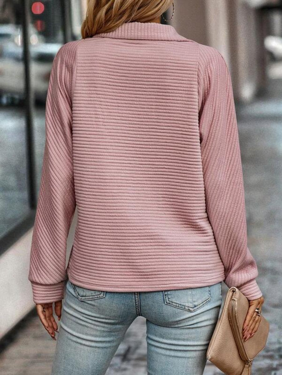 Dames Sweater Geribbelde Quarter-Zip Pullover Staande Kraag