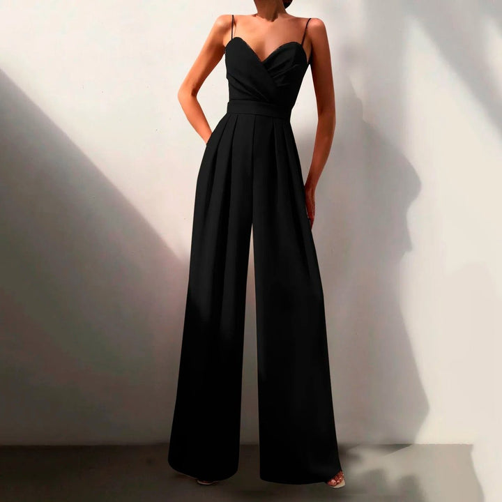 Dames Sweetheart Spaghetti Bandje Wide Leg Jumpsuit - Black