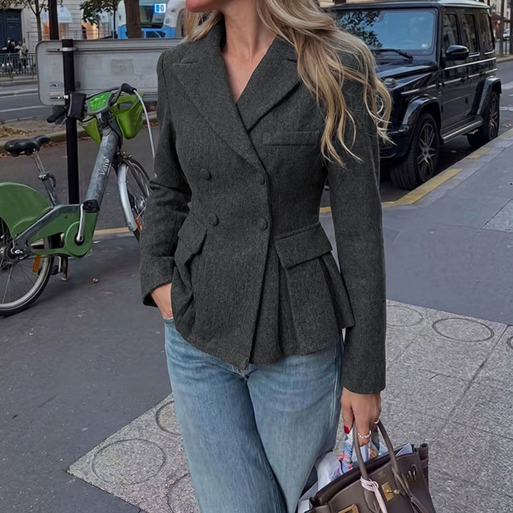 Dames Taillerende Dubbelrij Peplum Blazer met Zakken