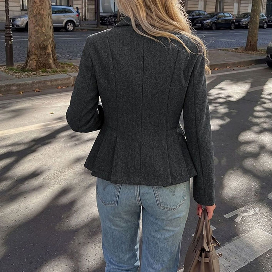 Dames Taillerende Dubbelrij Peplum Blazer met Zakken